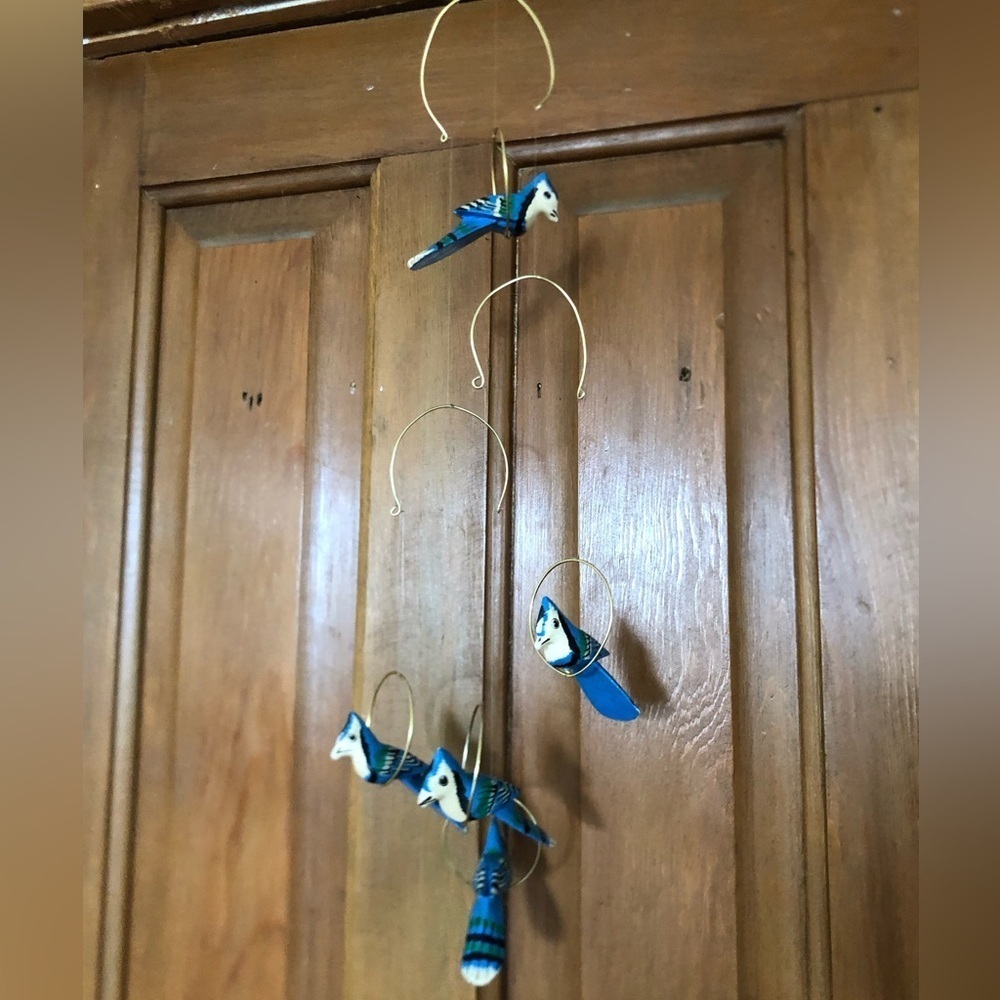 Vtg Blue Jay Bird Hanging Decor